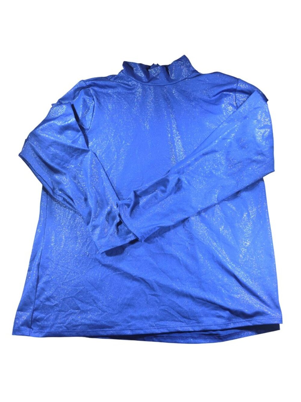 Susan Graver Blue Shimmer Long-Sleeve Mock Neck Top Large Shirt Party Event